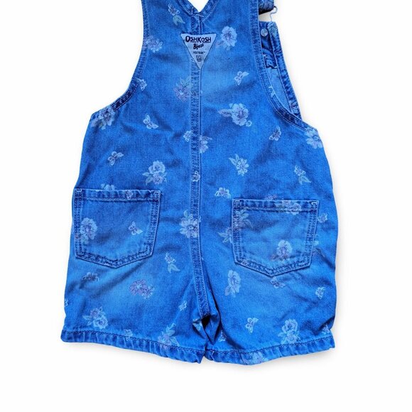 3/35$ OshKosh B’gosh Girls Denim Overalls – Floral Print – Size 3T – Adjustable - Picture 4 of 6